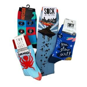 NWT Women's Lot of 4 Whimsical Mixed Colorful Crew Knee‎ High Socks *